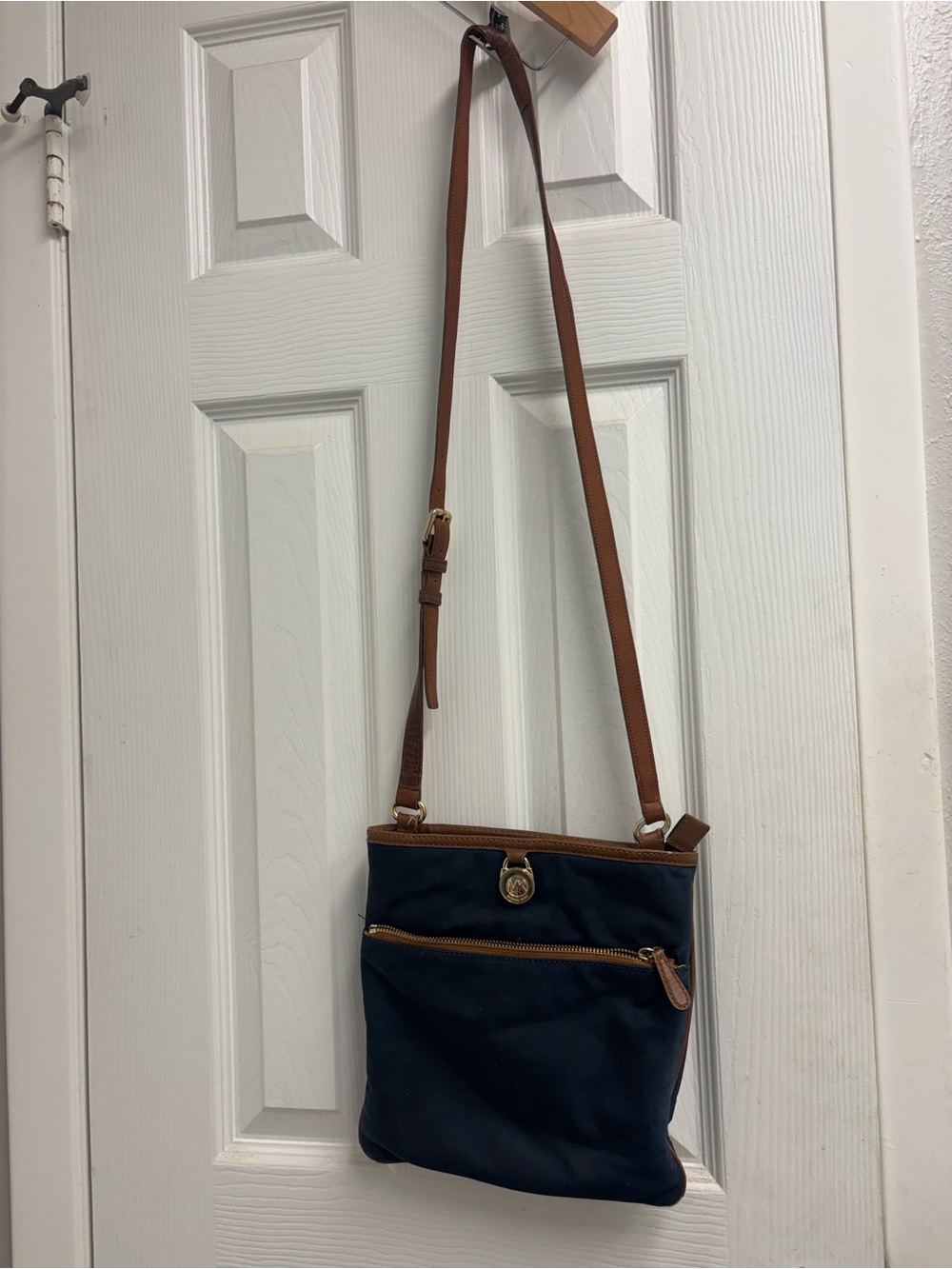Michael Kors Navy Crossbody with Brown Trim